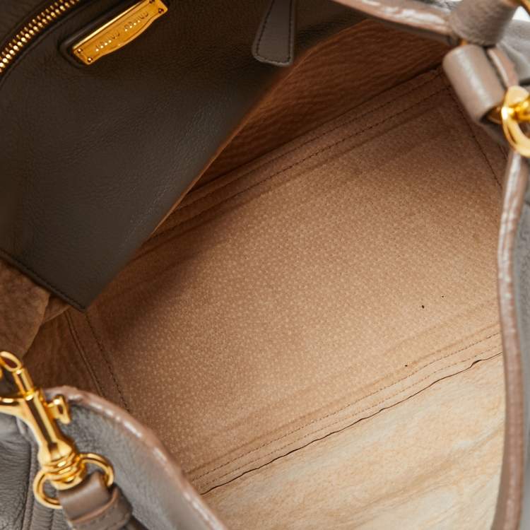 Pre Owned Miu Miu Grey Leather Turnlock Satchel
