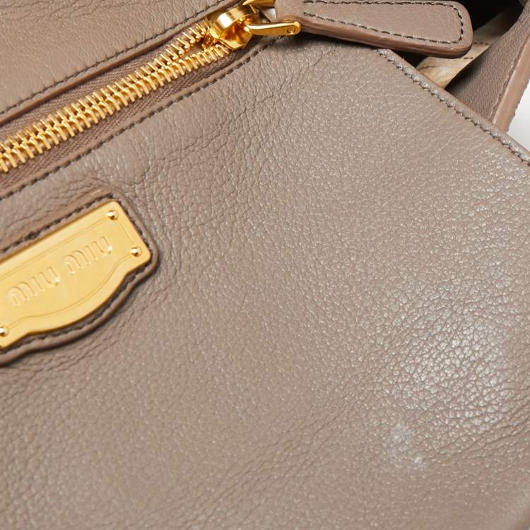 Pre Owned Miu Miu Grey Leather Turnlock Satchel
