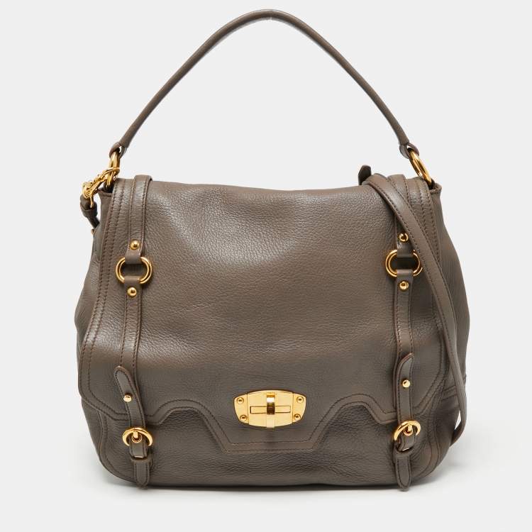 Pre Owned Miu Miu Grey Leather Turnlock Satchel
