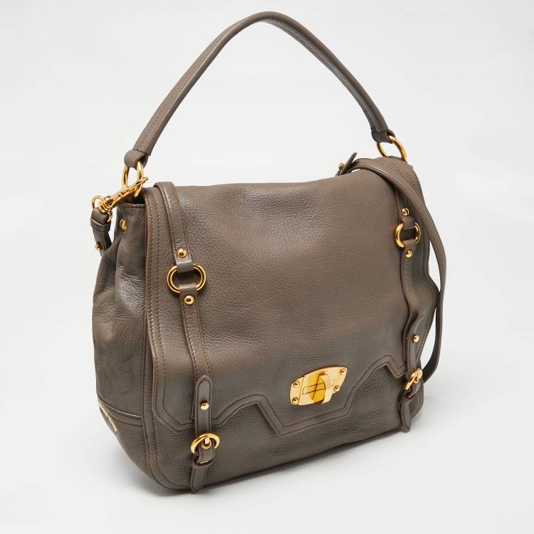 Pre Owned Miu Miu Grey Leather Turnlock Satchel