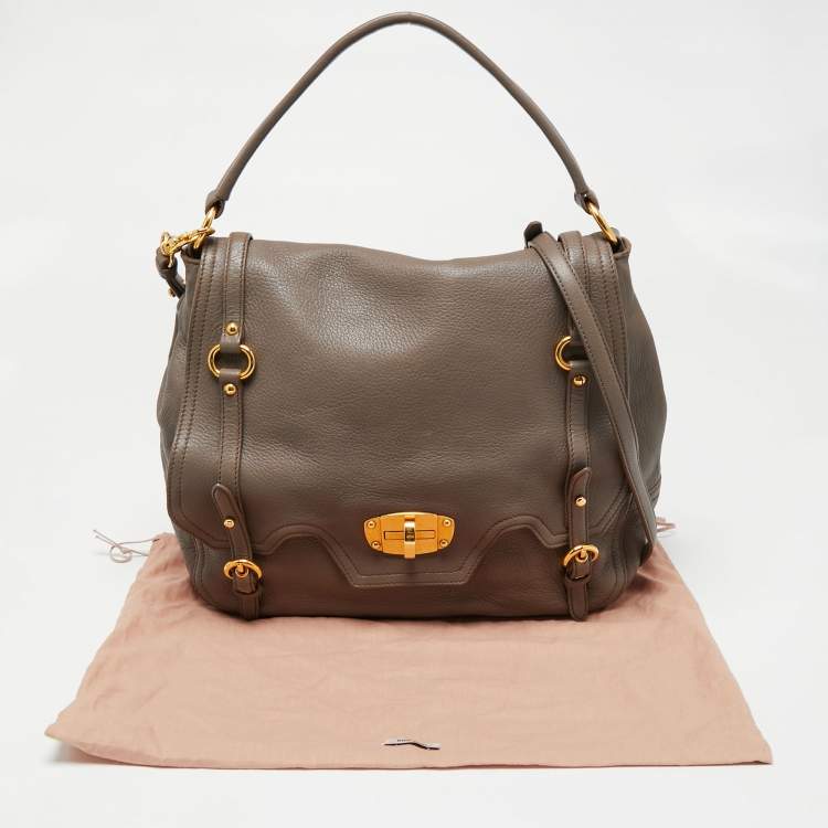Pre Owned Miu Miu Grey Leather Turnlock Satchel