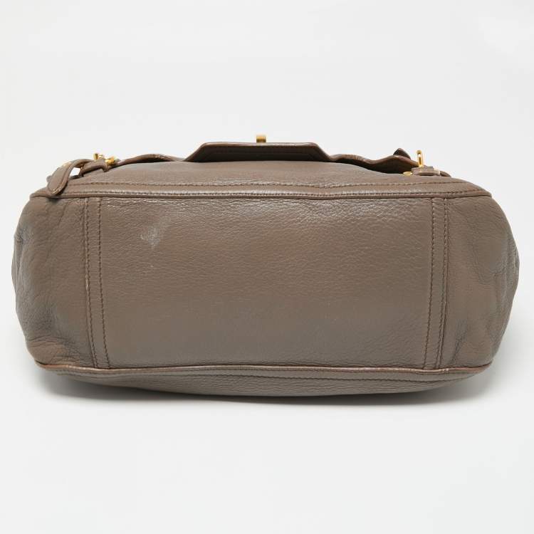 Pre Owned Miu Miu Grey Leather Turnlock Satchel