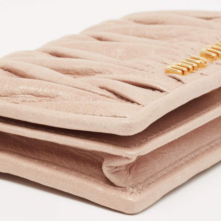 Pre Owned Miu Miu Blush Pink Matelasse Lux Leather Card Holder