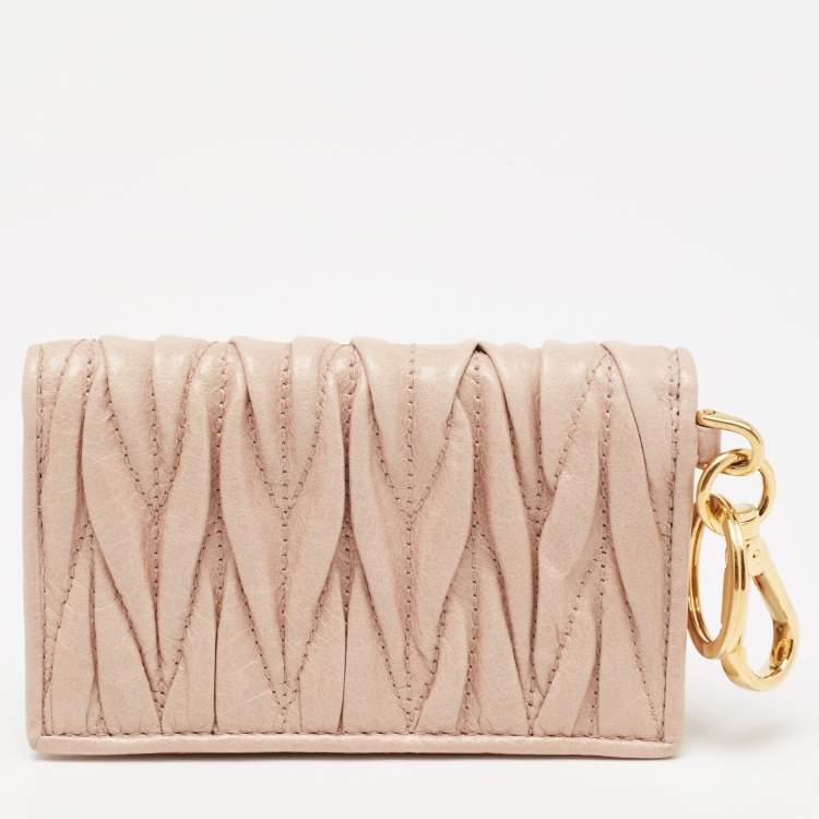 Pre Owned Miu Miu Blush Pink Matelasse Lux Leather Card Holder