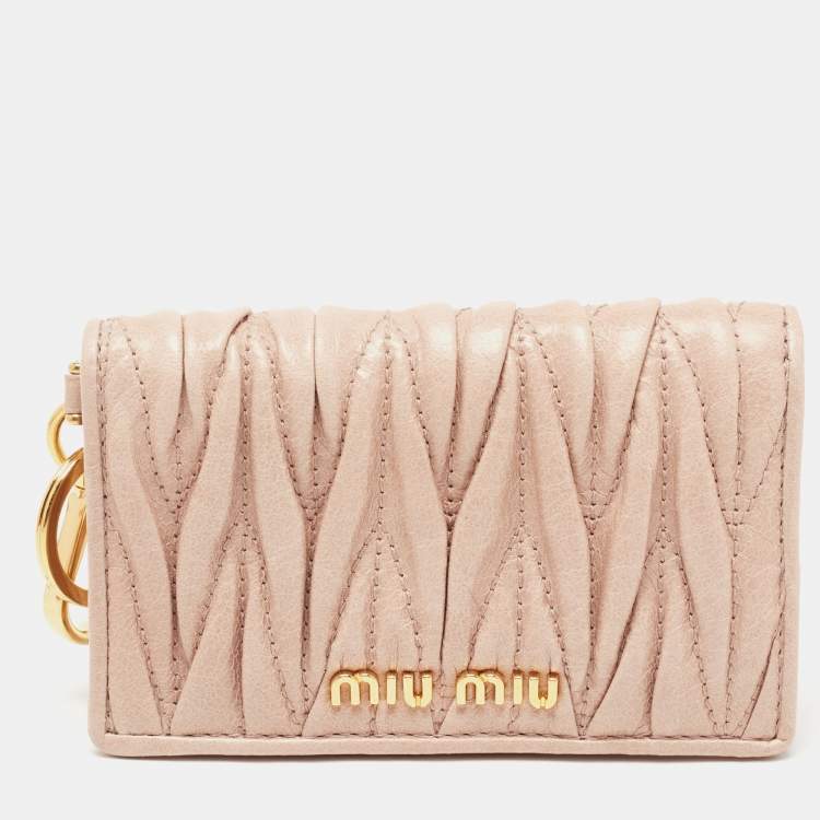 Pre Owned Miu Miu Blush Pink Matelasse Lux Leather Card Holder
