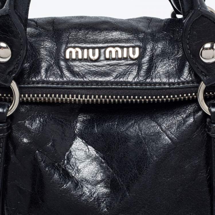Pre Owned Miu Miu Black Vitello Lux Leather Bow Satchel