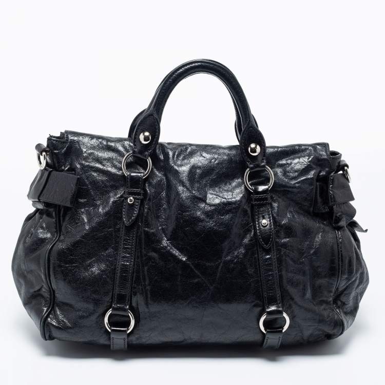 Pre Owned Miu Miu Black Vitello Lux Leather Bow Satchel
