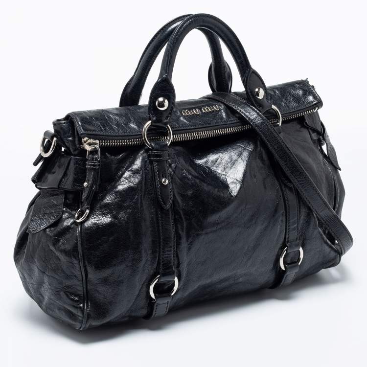 Pre Owned Miu Miu Black Vitello Lux Leather Bow Satchel
