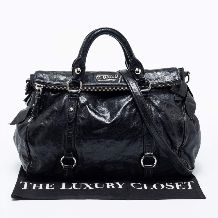Pre Owned Miu Miu Black Vitello Lux Leather Bow Satchel