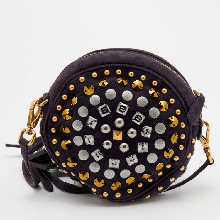 Pre Owned Miu Miu Plum Suede Studded Round Shoulder Bag