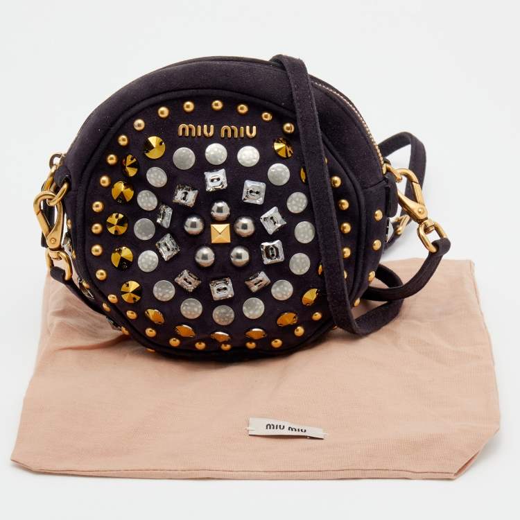Pre Owned Miu Miu Plum Suede Studded Round Shoulder Bag