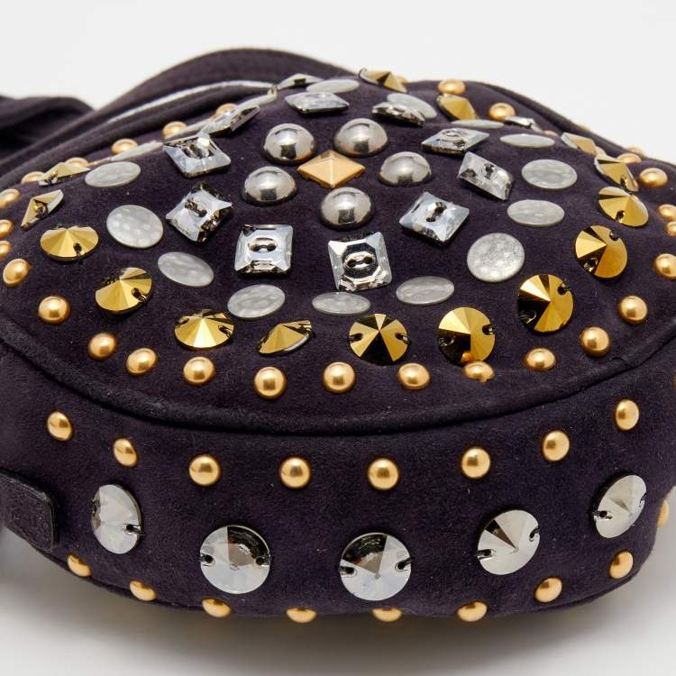 Pre Owned Miu Miu Plum Suede Studded Round Shoulder Bag