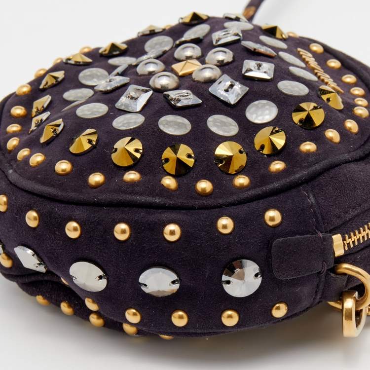 Pre Owned Miu Miu Plum Suede Studded Round Shoulder Bag