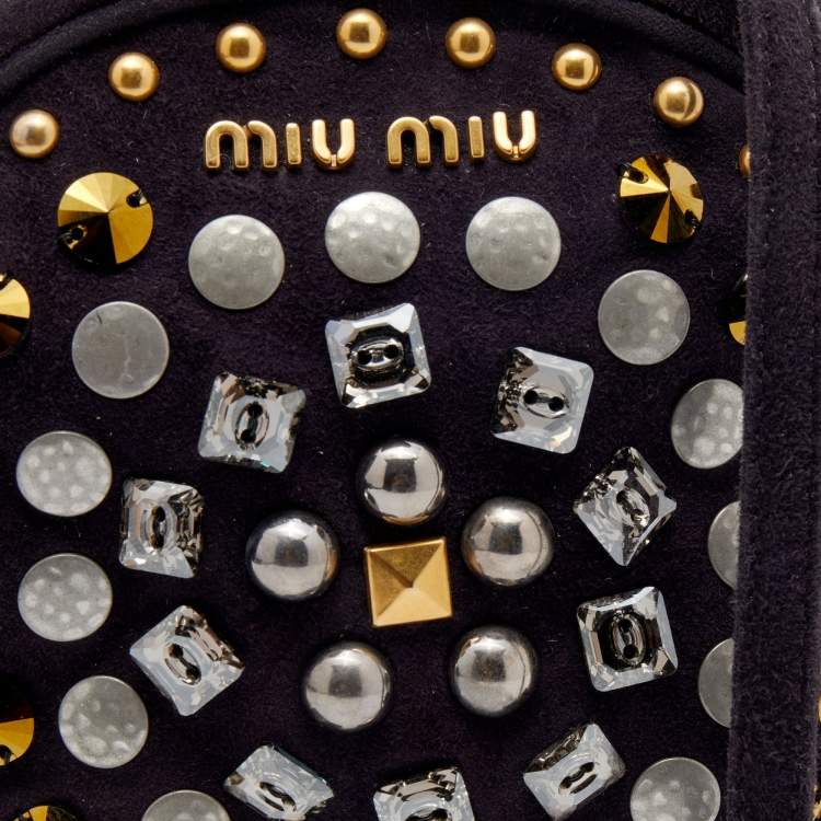Pre Owned Miu Miu Plum Suede Studded Round Shoulder Bag