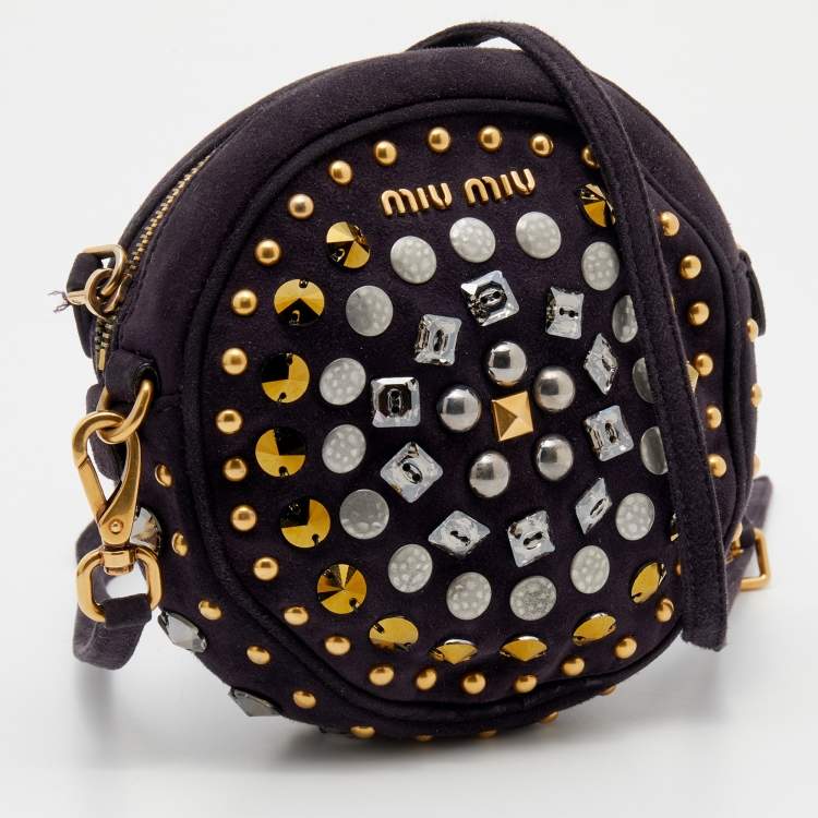 Pre Owned Miu Miu Plum Suede Studded Round Shoulder Bag