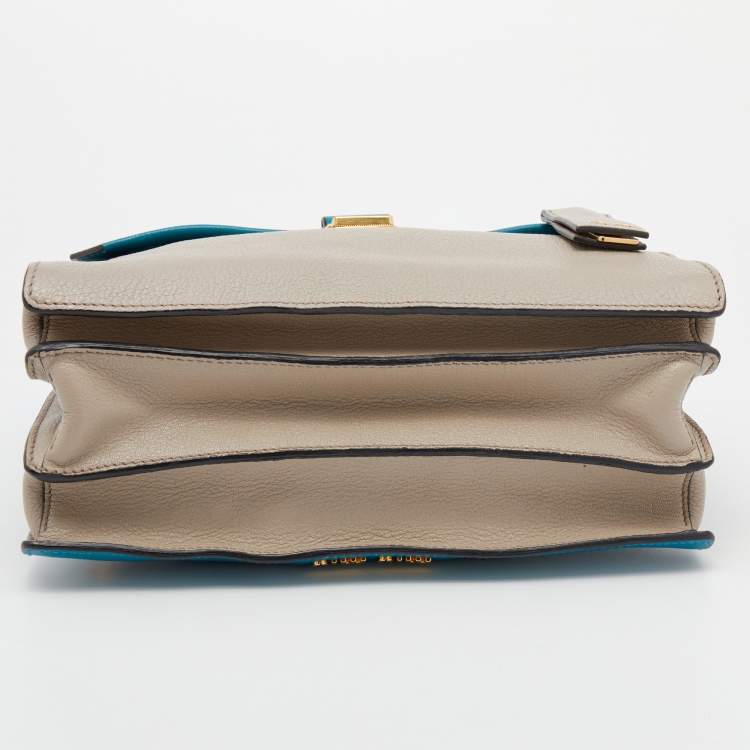 Pre Owned Miu Miu Grey/Blue Leather Madras Top Handle Bag
