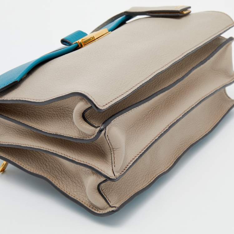 Pre Owned Miu Miu Grey/Blue Leather Madras Top Handle Bag