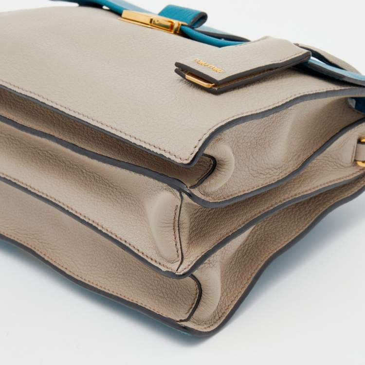 Pre Owned Miu Miu Grey/Blue Leather Madras Top Handle Bag