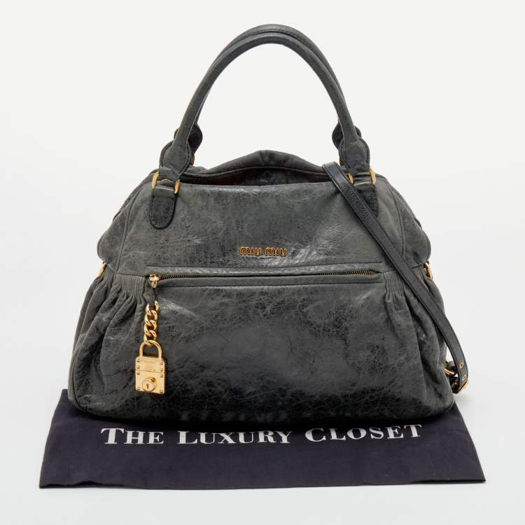 Pre Owned Miu Miu Dark Grey Leather Charm Satchel