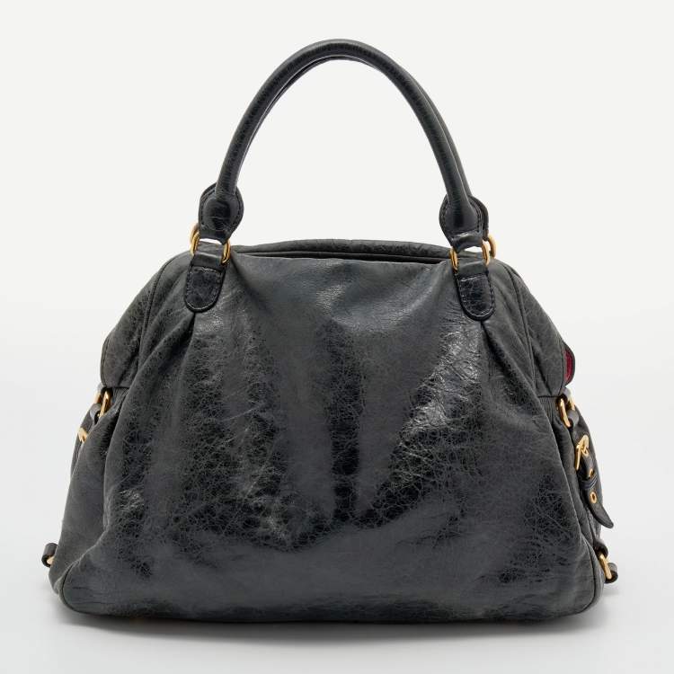 Pre Owned Miu Miu Dark Grey Leather Charm Satchel