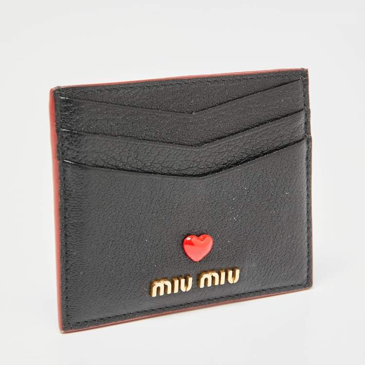 Pre Owned Miu Miu Black Leather Madras Love Card Holder