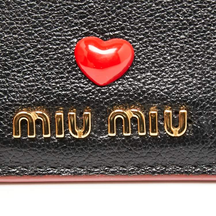 Pre Owned Miu Miu Black Leather Madras Love Card Holder