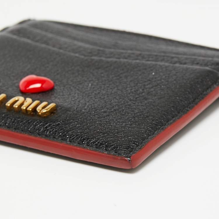 Pre Owned Miu Miu Black Leather Madras Love Card Holder
