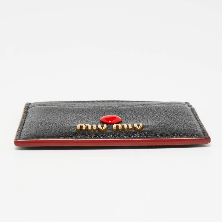 Pre Owned Miu Miu Black Leather Madras Love Card Holder