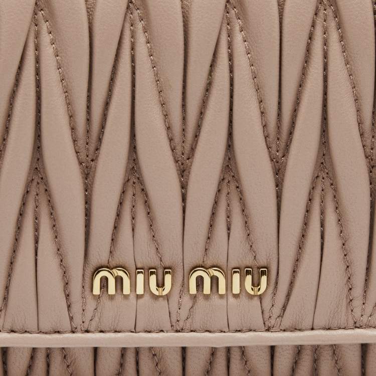 Pre Owned Miu Miu Beige Matelassé Leather Flap Wallet on Chain