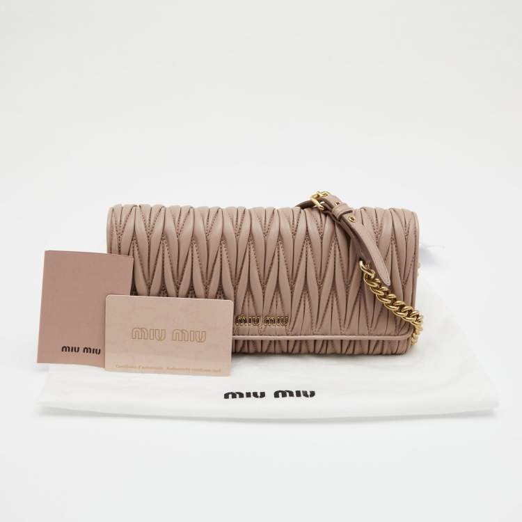 Pre Owned Miu Miu Beige Matelassé Leather Flap Wallet on Chain