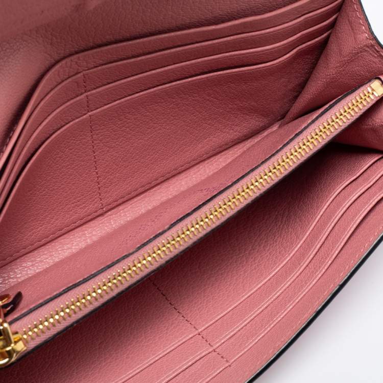 Pre Owned Miu Miu Pink Leather Logo Flap Continental Wallet