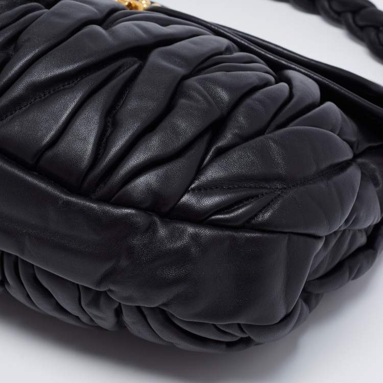 Pre Owned Miu Miu Black Matelassé Leather Coffer Hobo