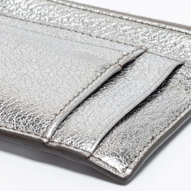 Pre Owned Miu Miu Metallic Silver Leather Zip Card Holder