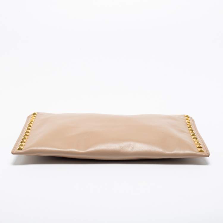 Pre Owned Miu Miu Beige Leather Studded Clutch