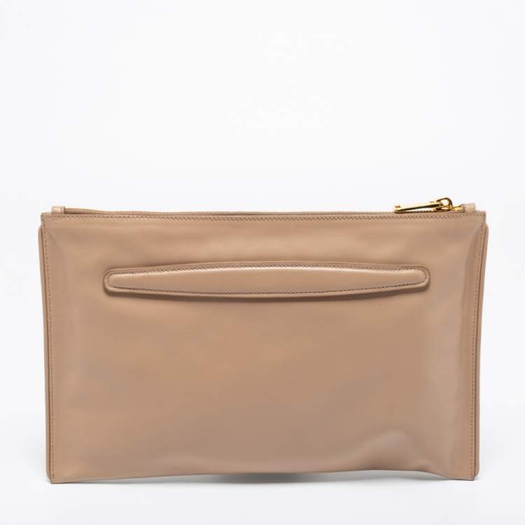 Pre Owned Miu Miu Beige Leather Studded Clutch