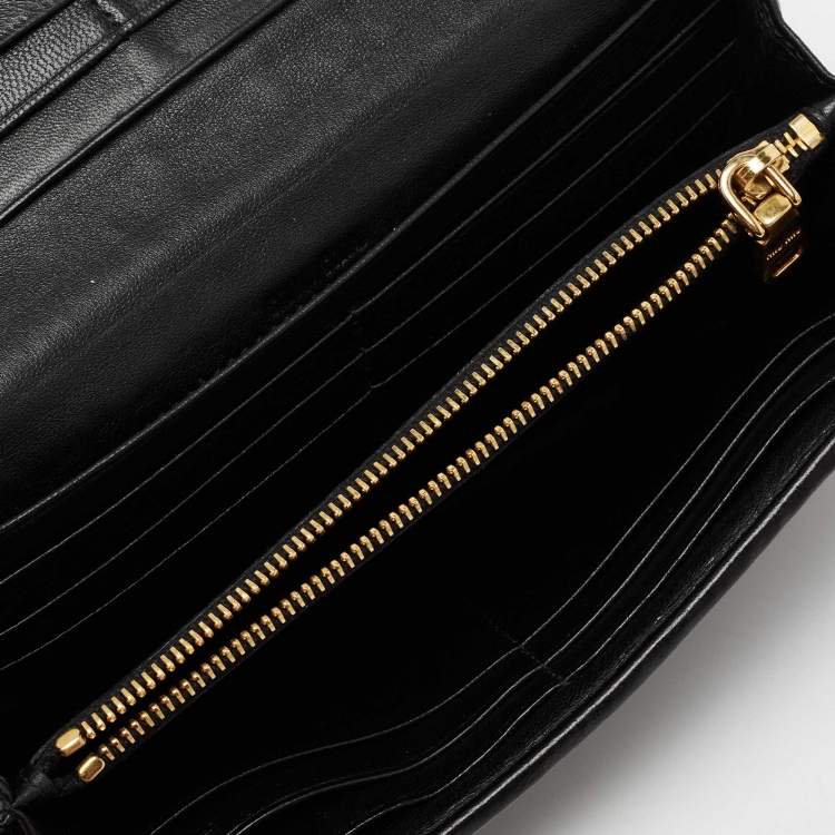 Pre Owned Miu Miu Black Matelasse Leather Flap Continental Wallet