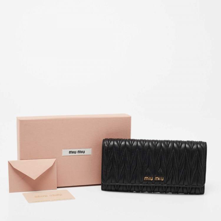 Pre Owned Miu Miu Black Matelasse Leather Flap Continental Wallet