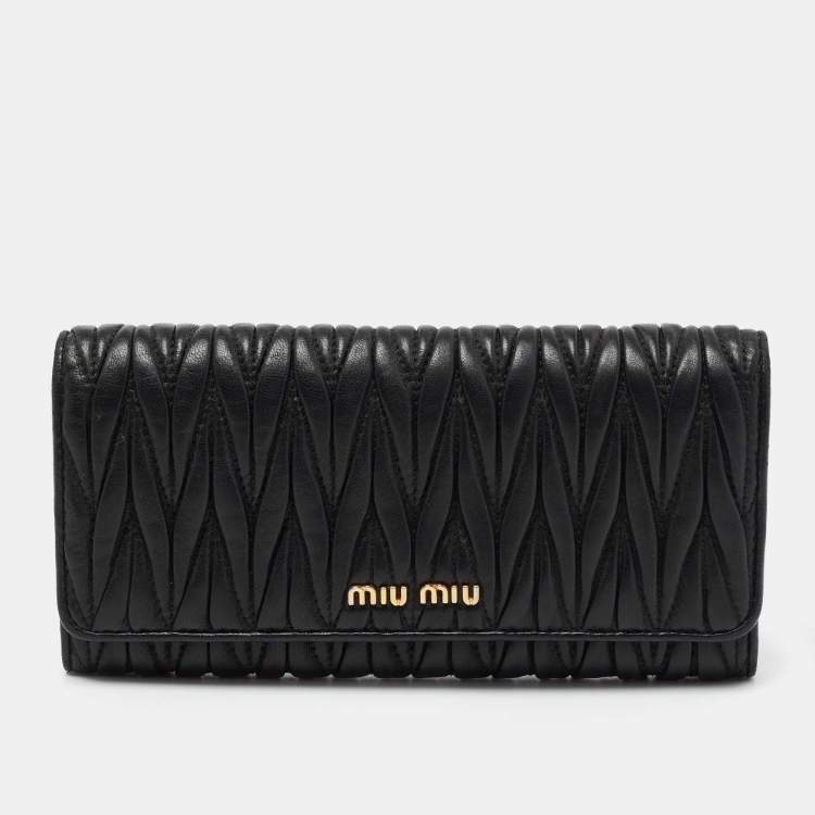Pre Owned Miu Miu Black Matelasse Leather Flap Continental Wallet