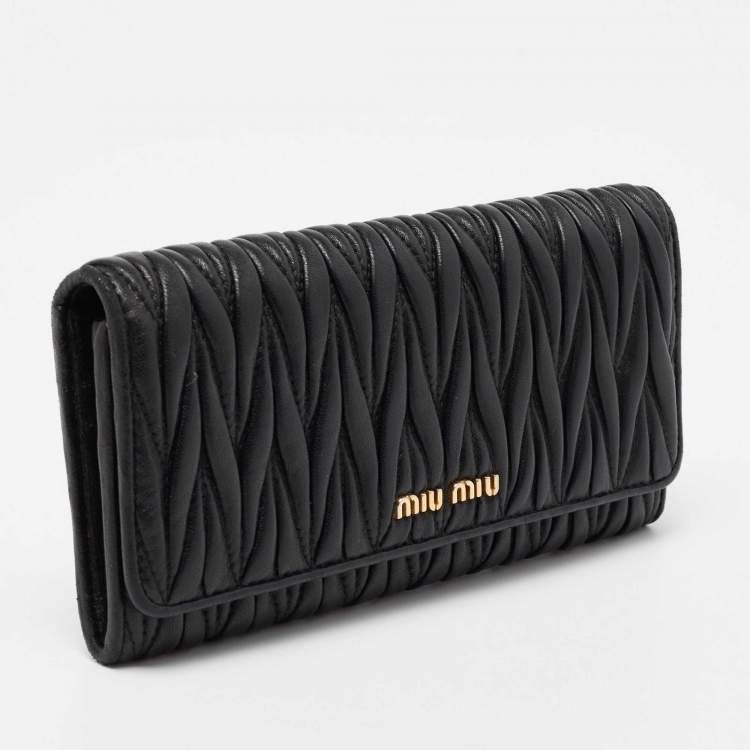 Pre Owned Miu Miu Black Matelasse Leather Flap Continental Wallet