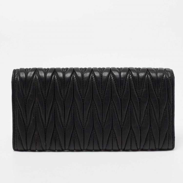 Pre Owned Miu Miu Black Matelasse Leather Flap Continental Wallet