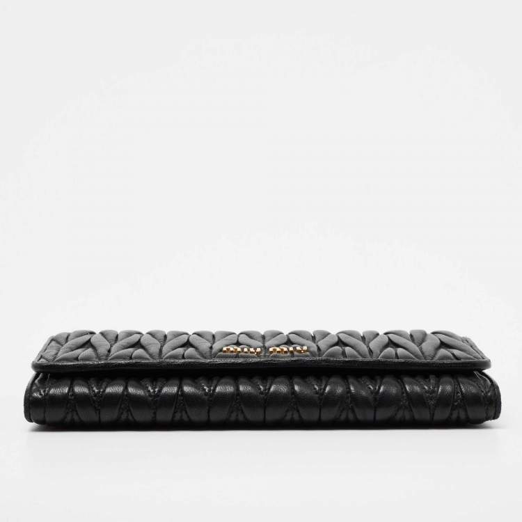 Pre Owned Miu Miu Black Matelasse Leather Flap Continental Wallet