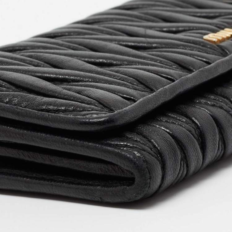Pre Owned Miu Miu Black Matelasse Leather Flap Continental Wallet
