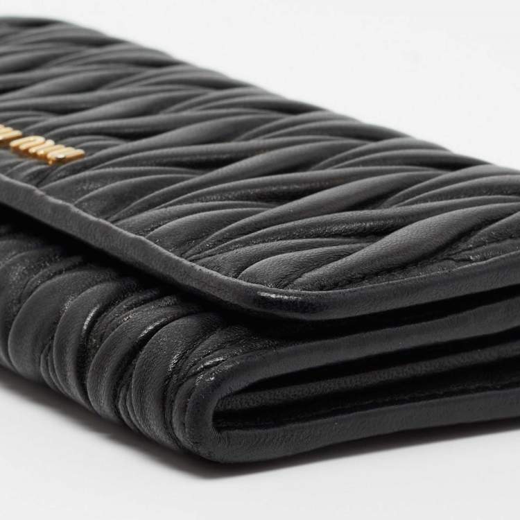 Pre Owned Miu Miu Black Matelasse Leather Flap Continental Wallet