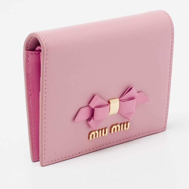 Pre Owned Miu Miu Pink Leather Bow Detail Compact Wallet