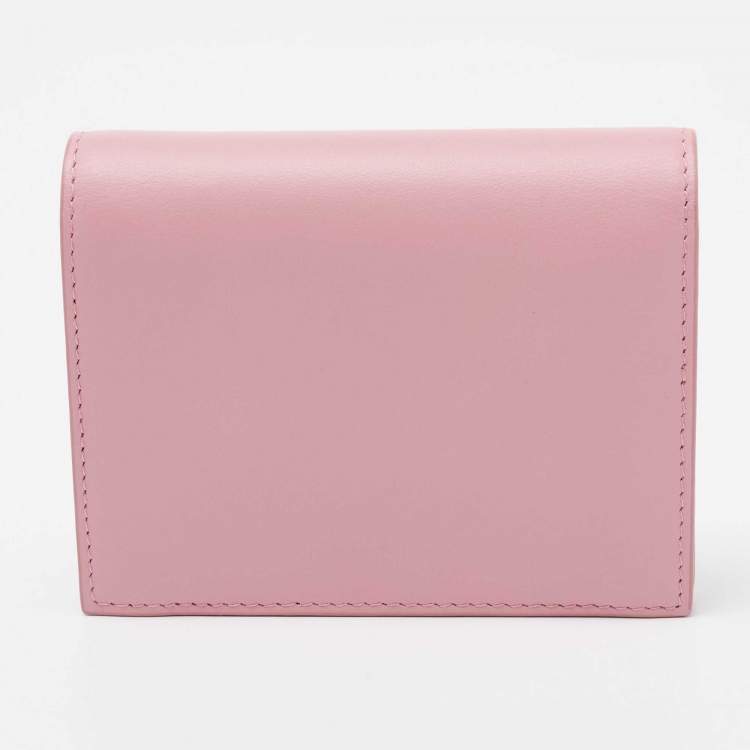 Pre Owned Miu Miu Pink Leather Bow Detail Compact Wallet