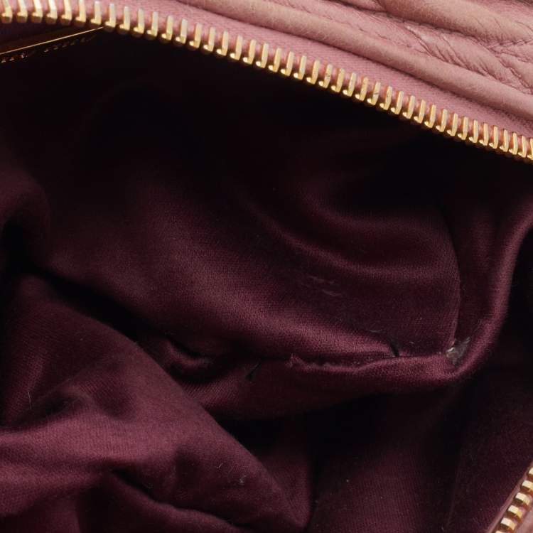 Pre Owned Miu Miu Dusty Pink Matelasse Leather Zipper Crossbody Bag