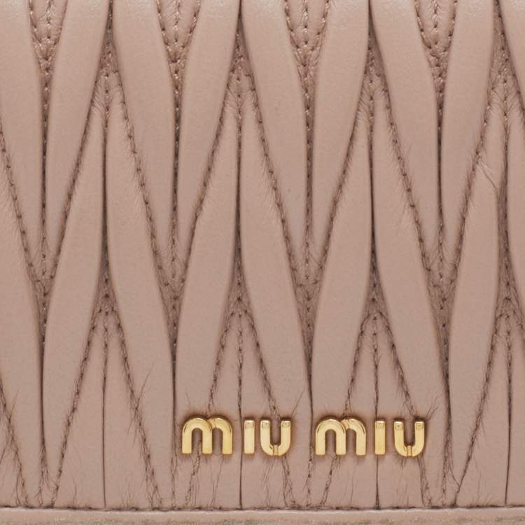 Pre Owned Miu Miu Beige Leather Matelasse Flap WOC Wallet