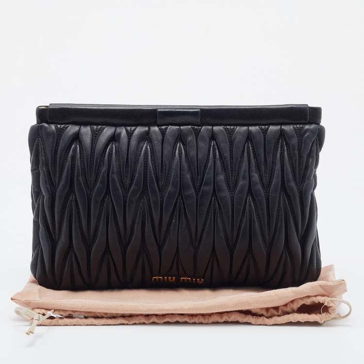 Pre Owned Miu Miu Black Matelassé Leather Frame Clutch