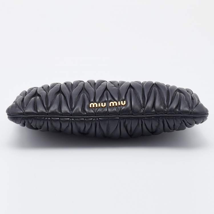 Pre Owned Miu Miu Black Matelassé Leather Frame Clutch