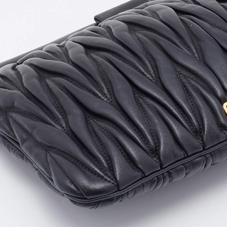 Pre Owned Miu Miu Black Matelassé Leather Frame Clutch